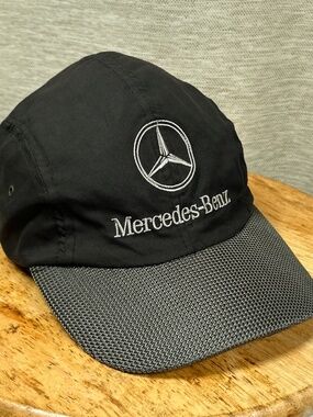 Vintage Y2K Mercedes Benz 5 Panel Black Gray Strapback Hat